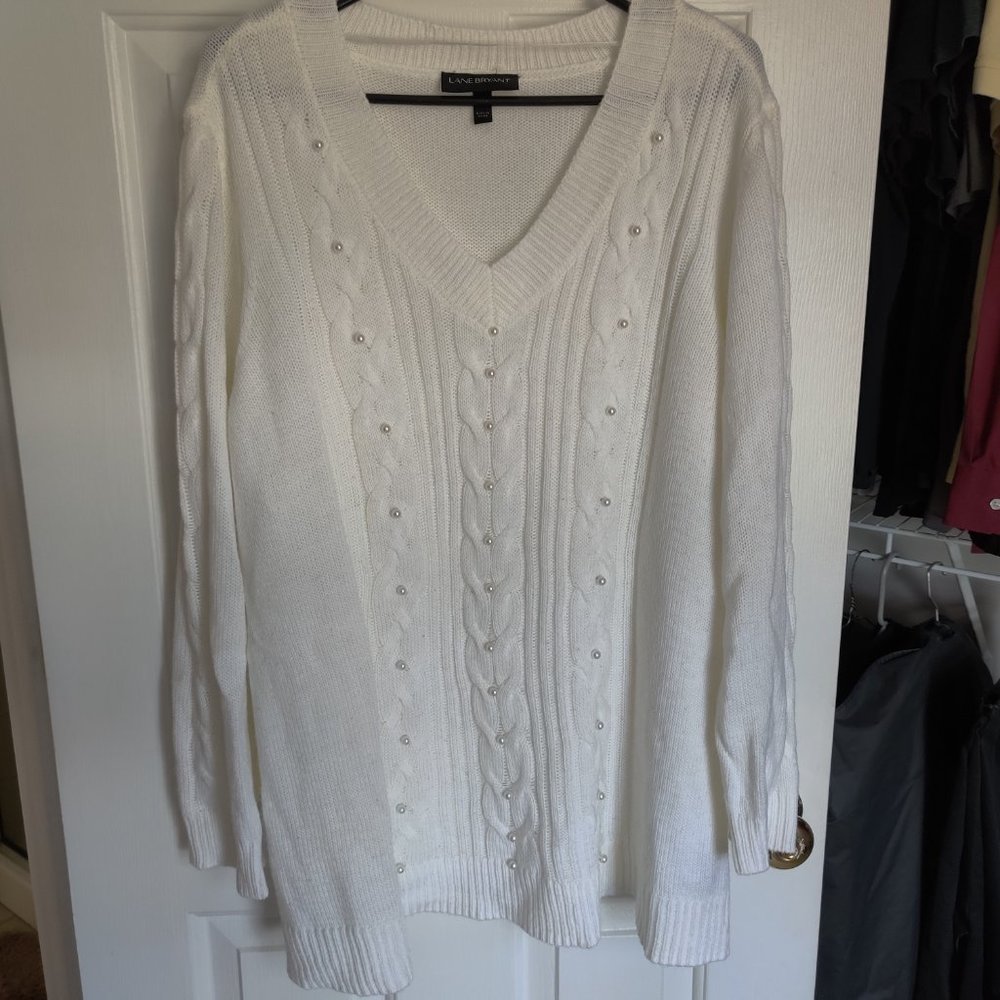 Lane Bryant cream sweater with pearl detail 22/24
